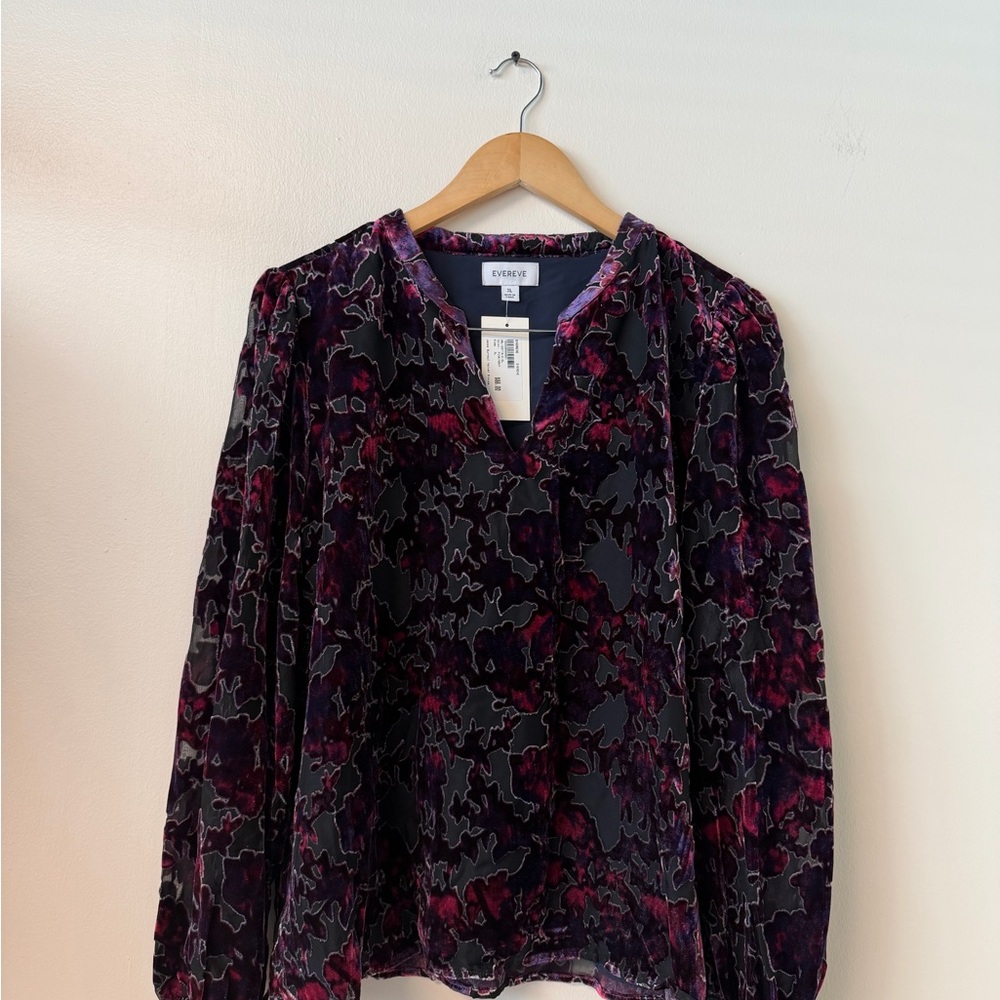 Evereve Dark Floral Velvet Blouse